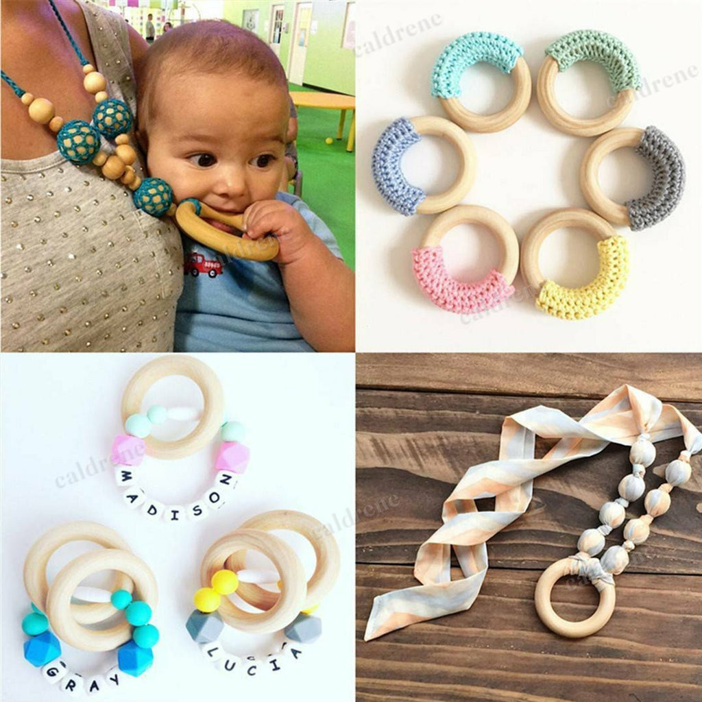 10/20x Baby Newborn Natural Round Wood Teething Ring Wooden Teether Toy DIY Gift – view 4
