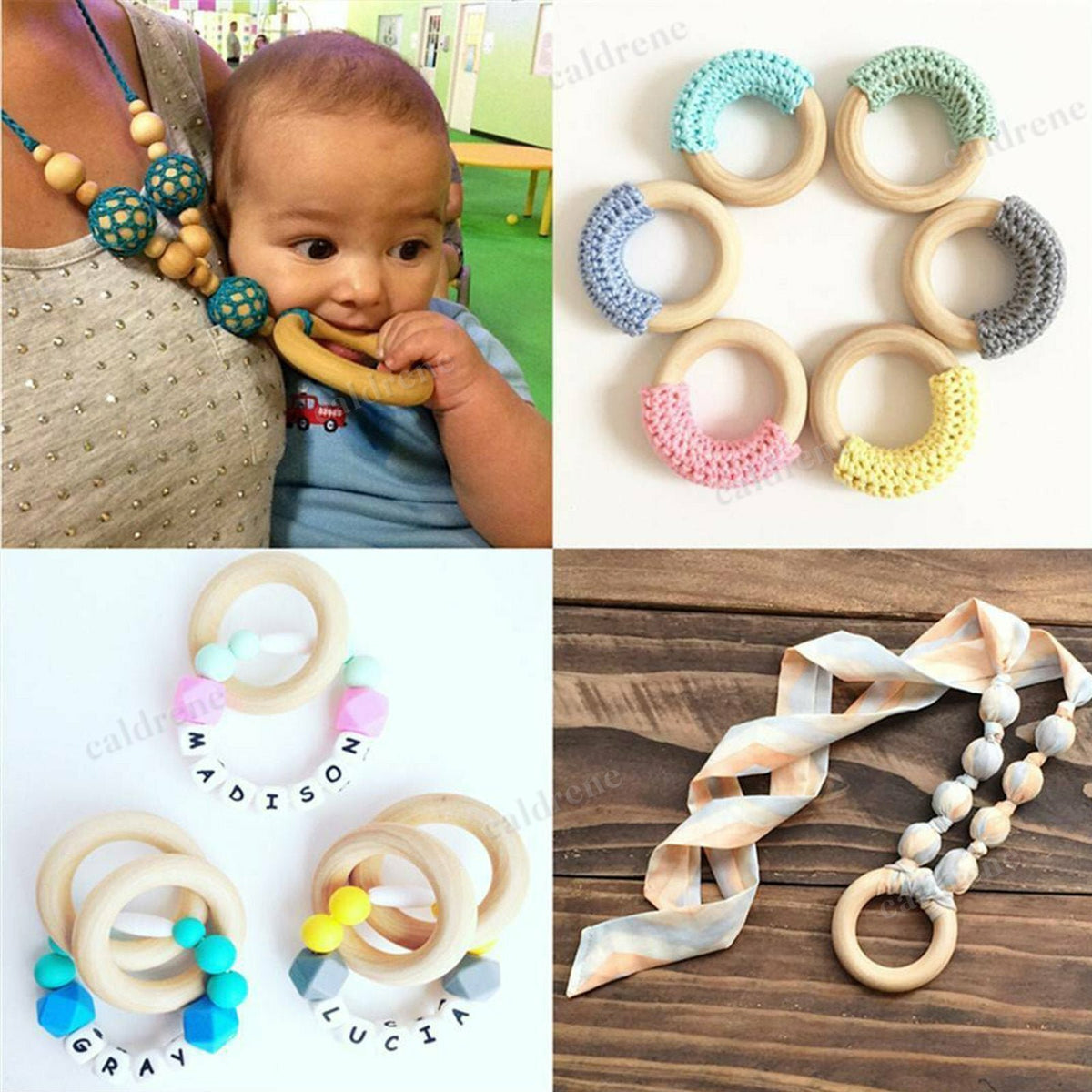 10/20x Baby Newborn Natural Round Wood Teething Ring Wooden Teether Toy DIY Gift – view 4