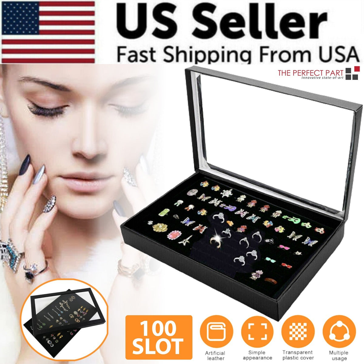 100-Slot Ring and Earring Display Tray