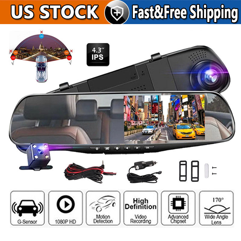1080P Rearview Mirror Dual Dash Cam Front and Rear