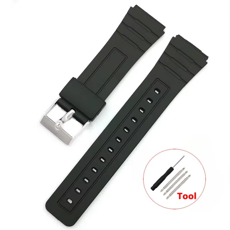 12/14/16/18/20/22Mm Silicone Rubber Strap for Casio W800H A158/168 AE1200/1300 F – Black-Silver / 22Mm