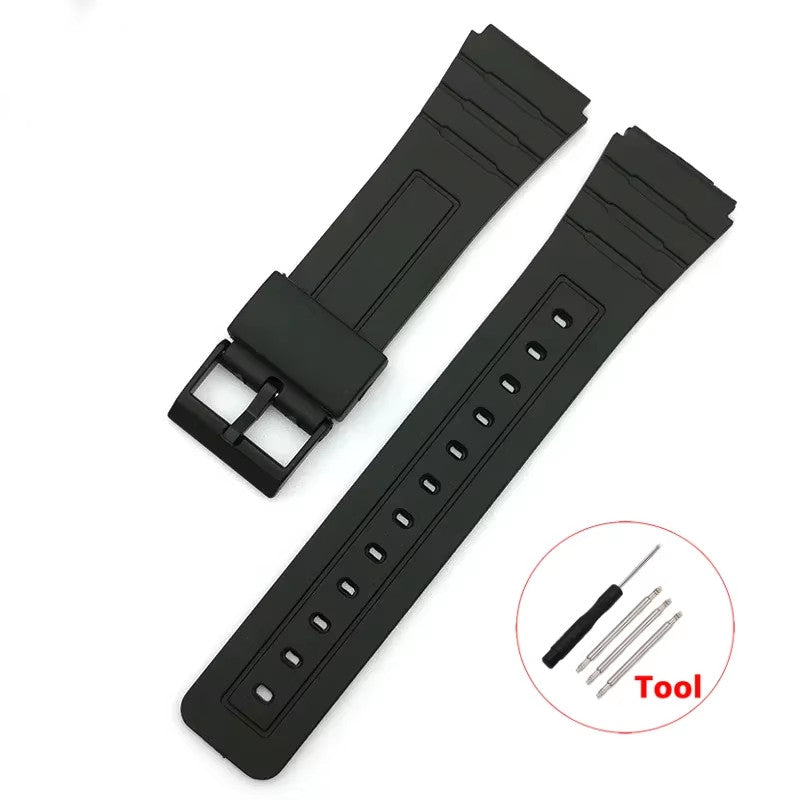 12/14/16/18/20/22Mm Silicone Rubber Strap for Casio W800H A158/168 AE1200/1300 F – Black-Black / 18Mm