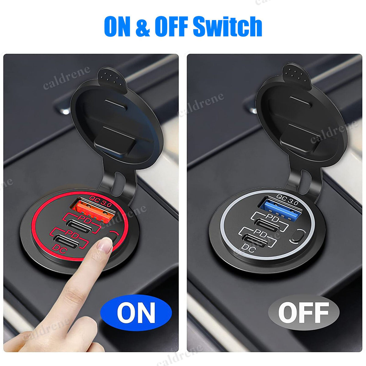 12-24V 3 Port USB-C Fast Car Charger Socket for Boat RV – view 3