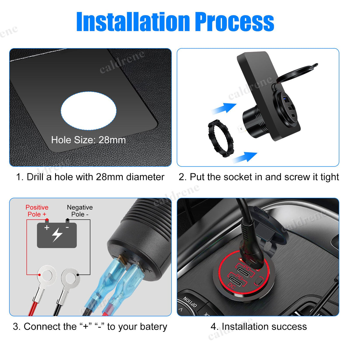 12-24V 3 Port USB-C Fast Car Charger Socket for Boat RV – view 4