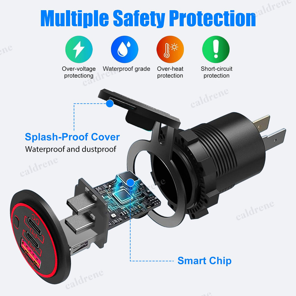 12-24V 3 Port USB-C Fast Car Charger Socket for Boat RV – view 5