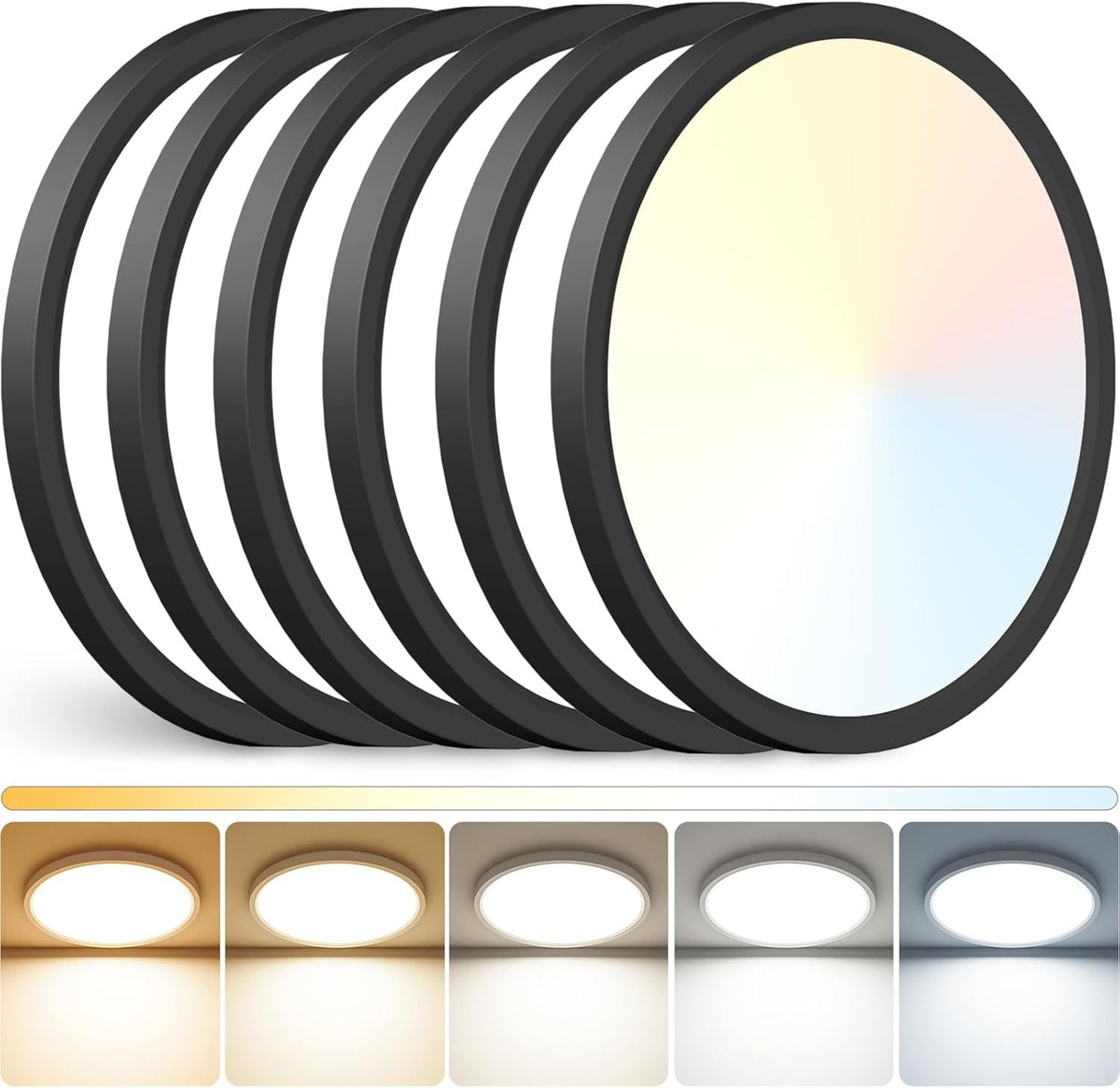 12 Inch 5CCT Dimmable LED Flush Mount Ceiling Lights, Black, 6 Pack
