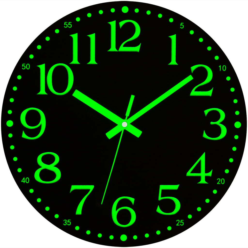 12-Inch Luminous Silent Wall Clock, Glow in the Dark