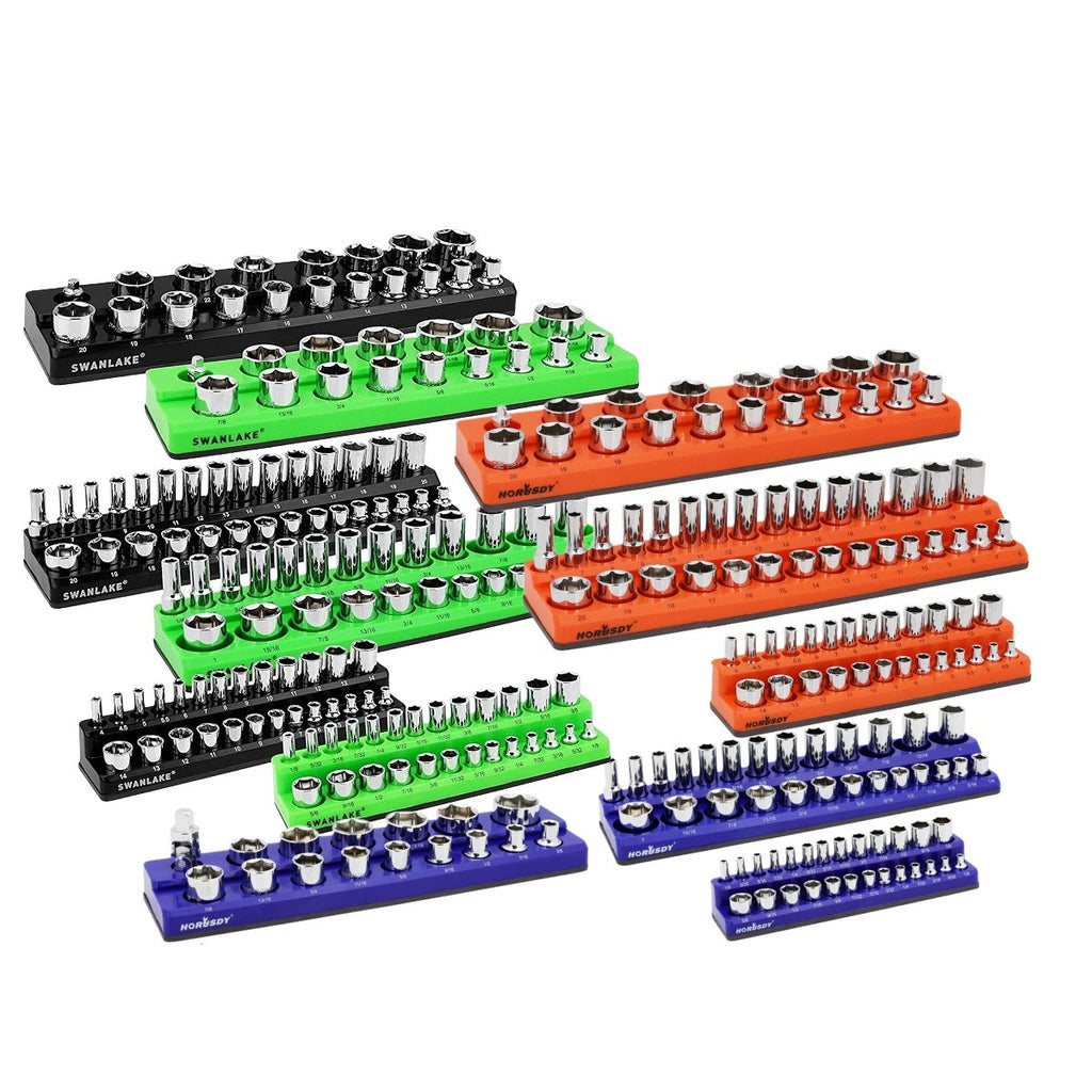 12 Piece Magnetic Socket Organizer Holder, SAE and Metric