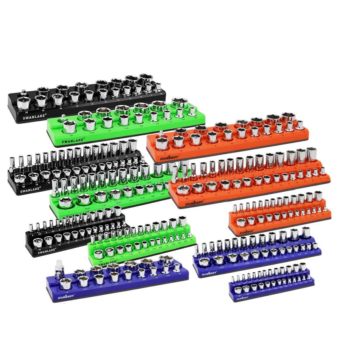12 Piece Magnetic Socket Organizer Holder, SAE and Metric