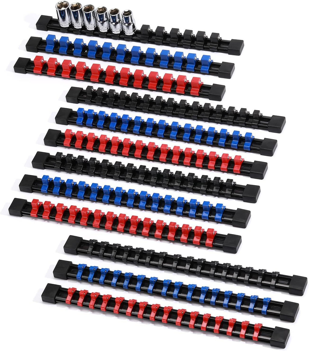 12 Piece Portable Socket Organizer Rail Set, 1/4 3/8 1/2