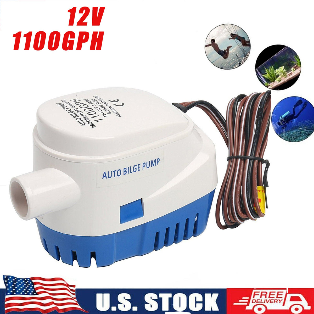 12V 1100GPH Automatic Submersible Bilge Pump with Float Switch