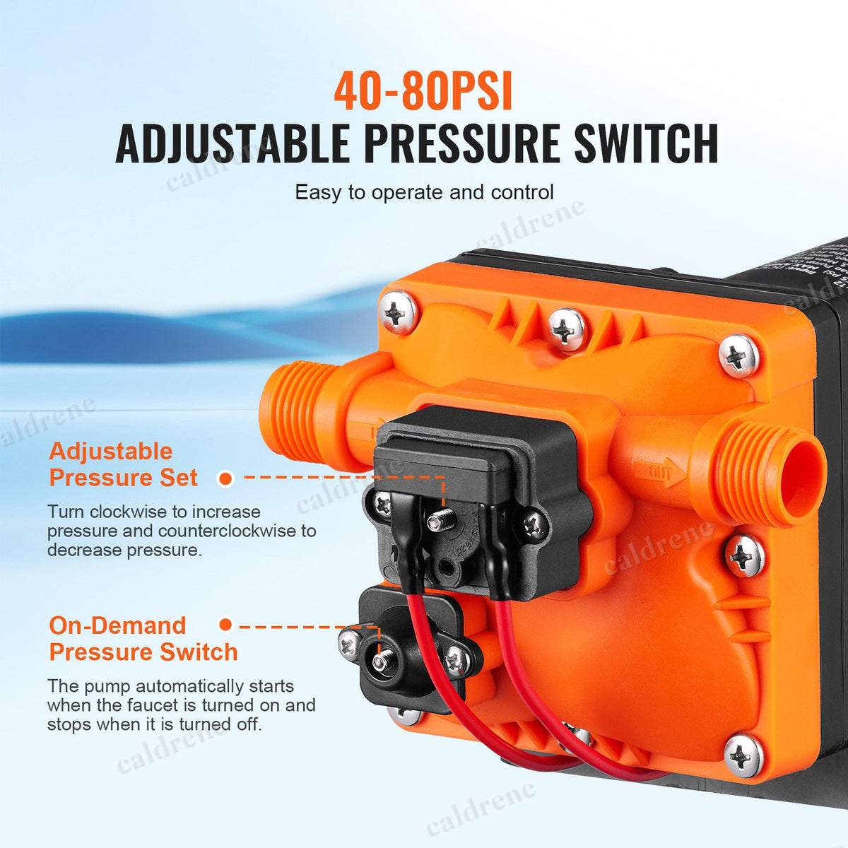 12V Self-Priming Water Pressure Diaphragm Pump, 3.5 GPM 55 PSI, RV Boat – view 3