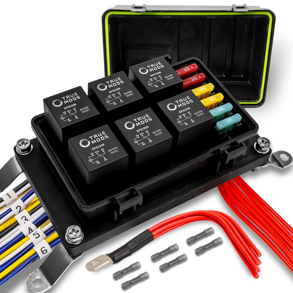 12V Waterproof 6-Way ATO Fuse Relay Box with Harness, Marine