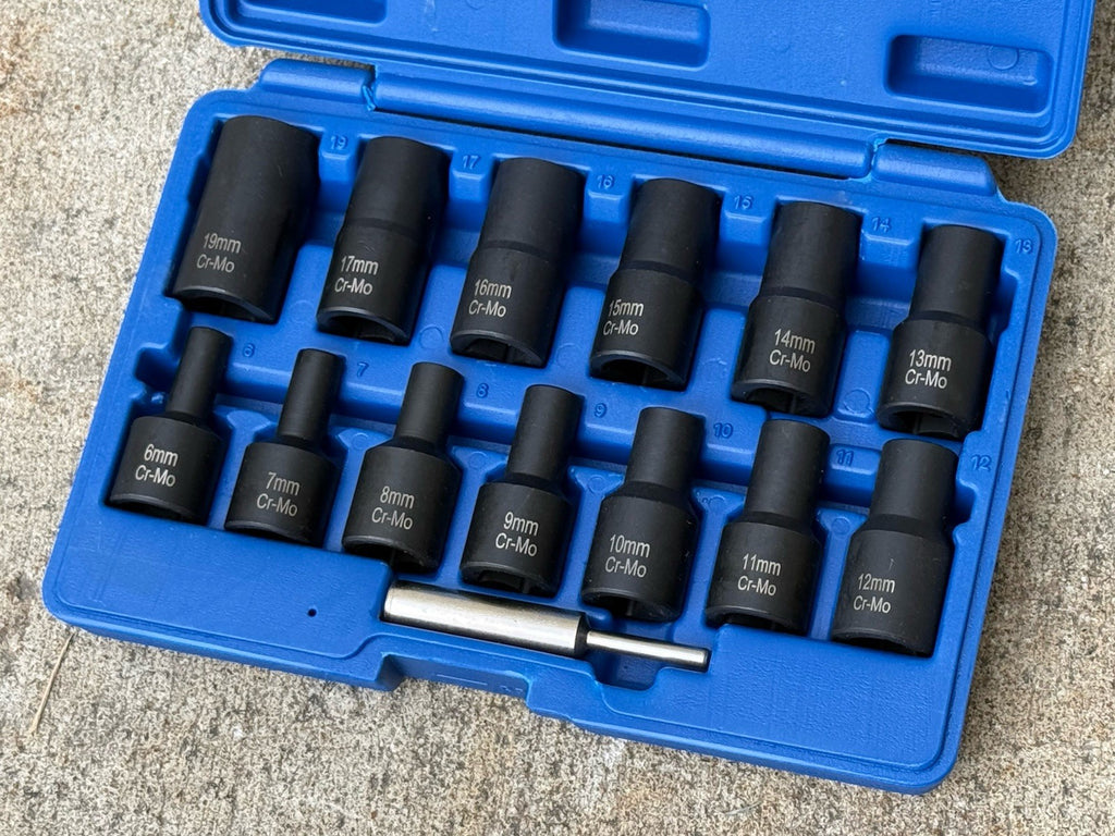 14 Piece 1/2 Inch Drive Impact Bolt and Nut Extractor Set