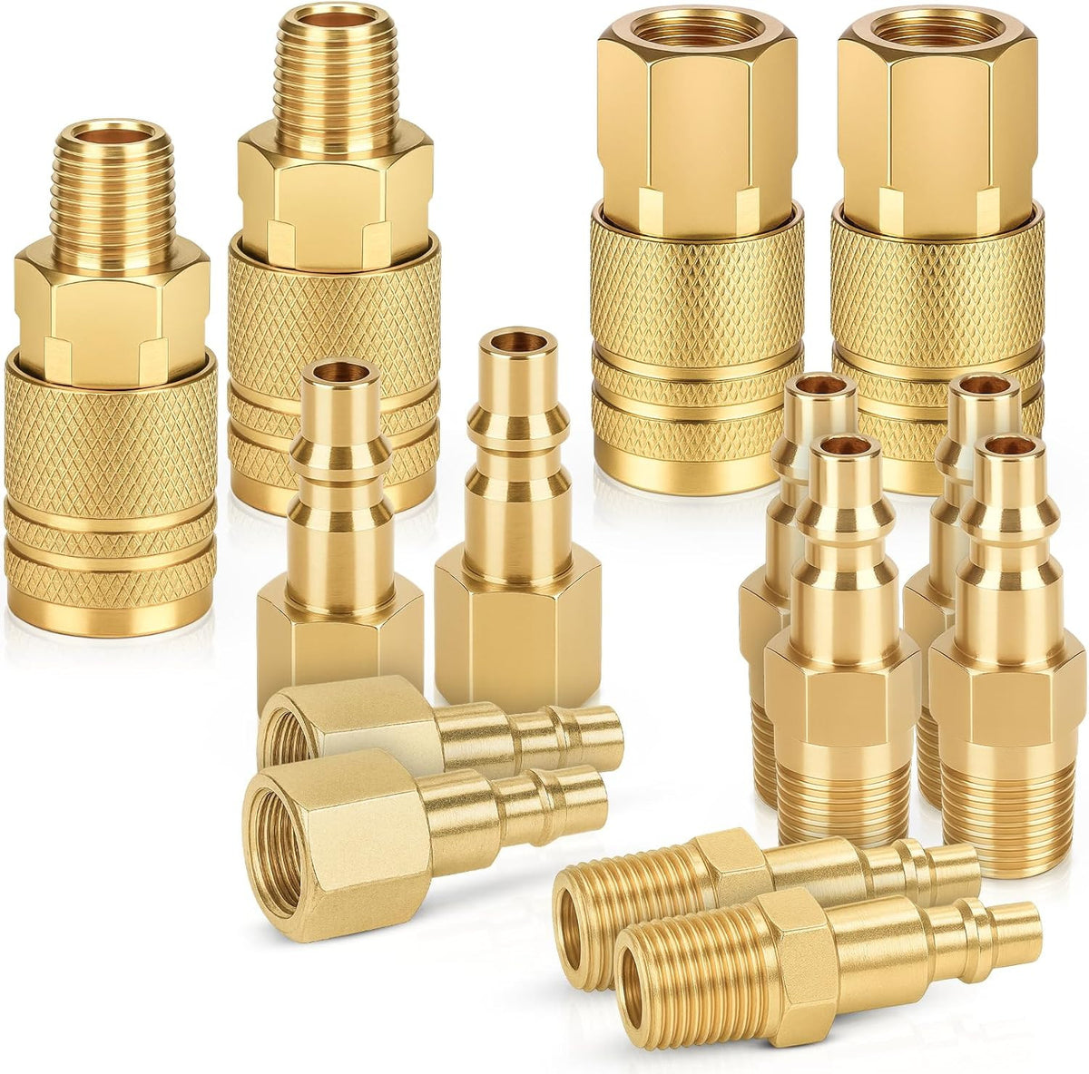 14 Piece Brass 1/4 NPT Air Compressor Quick Coupler Fittings Kit