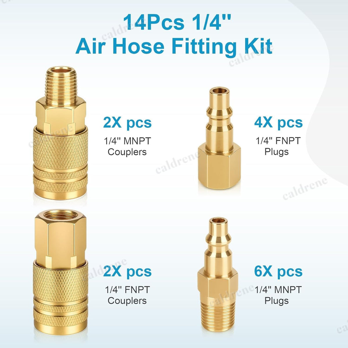 14 Piece Brass 1/4 NPT Air Compressor Quick Coupler Fittings Kit – view 3