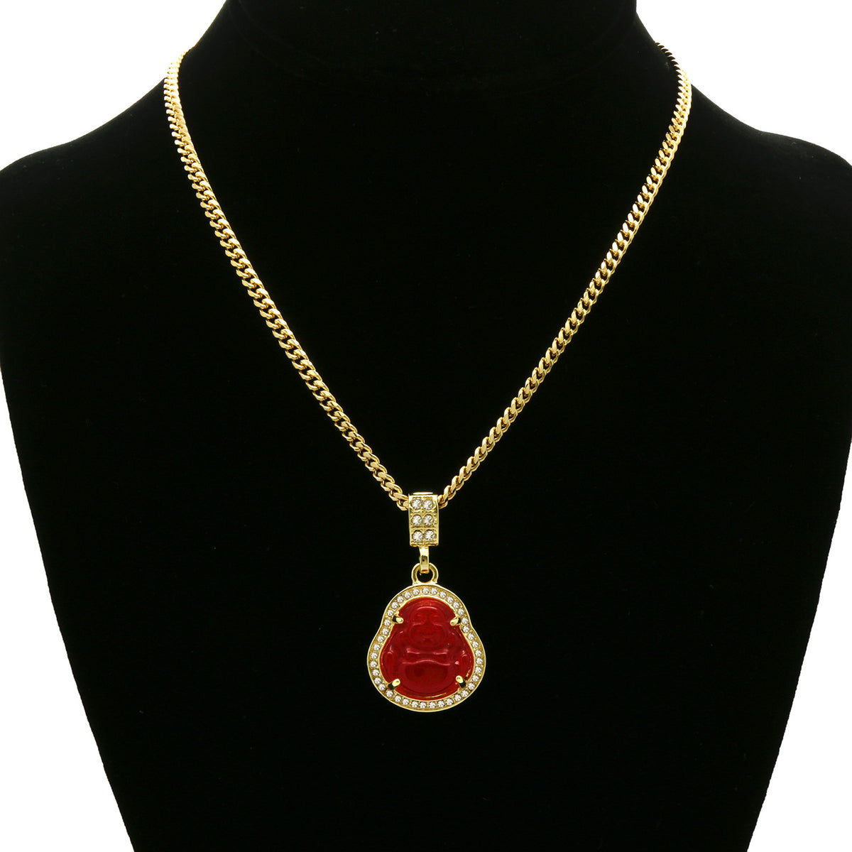 14K Gold Plated Red Jade Buddha Pendant Necklace