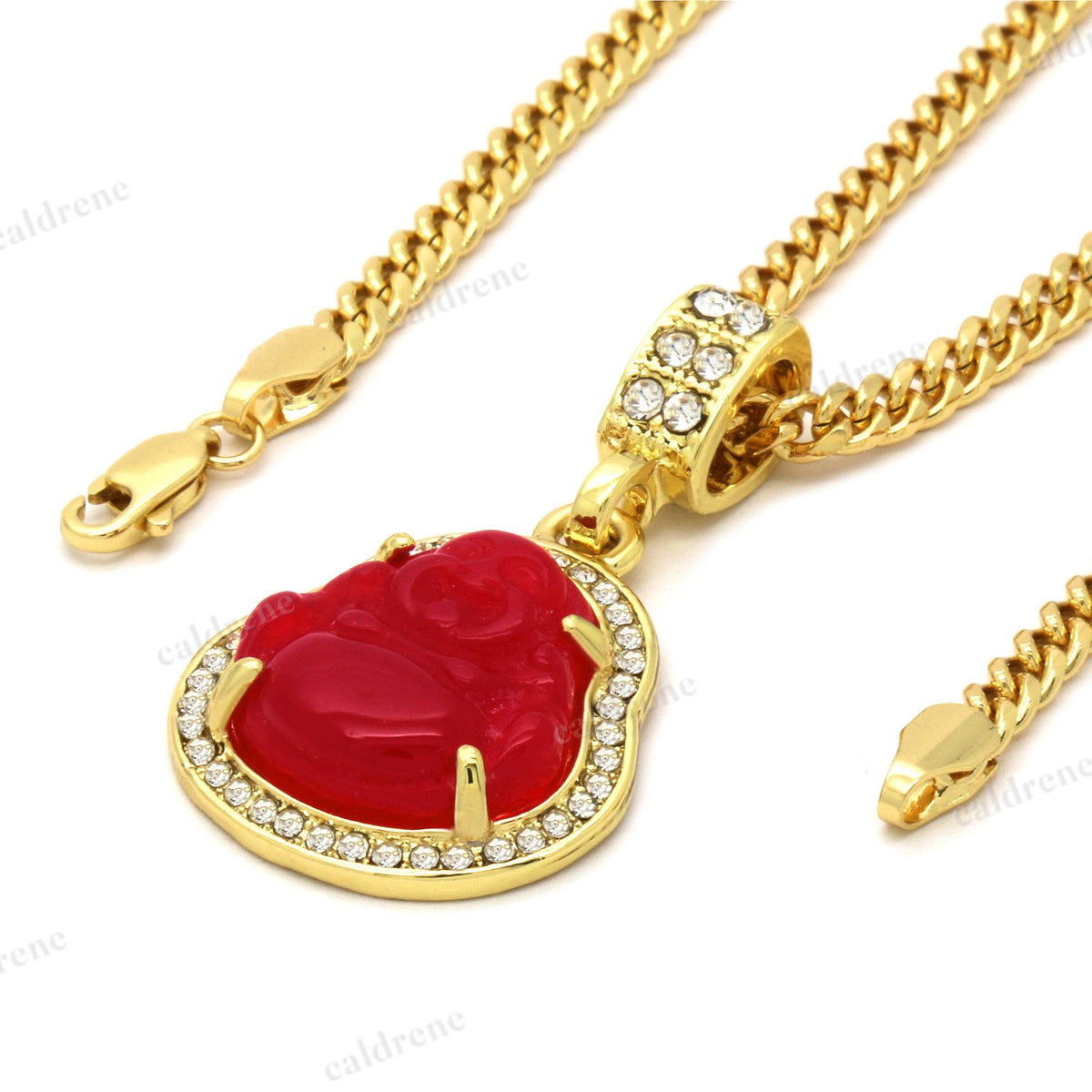 14K Gold Plated Red Jade Buddha Pendant Necklace – view 4