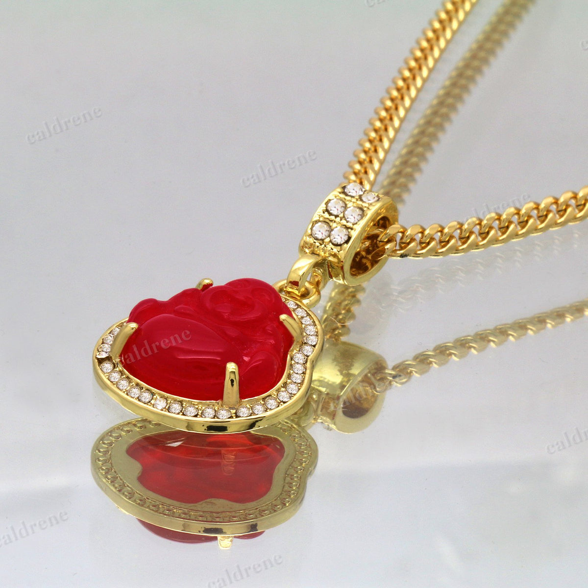 14K Gold Plated Red Jade Buddha Pendant Necklace – view 6