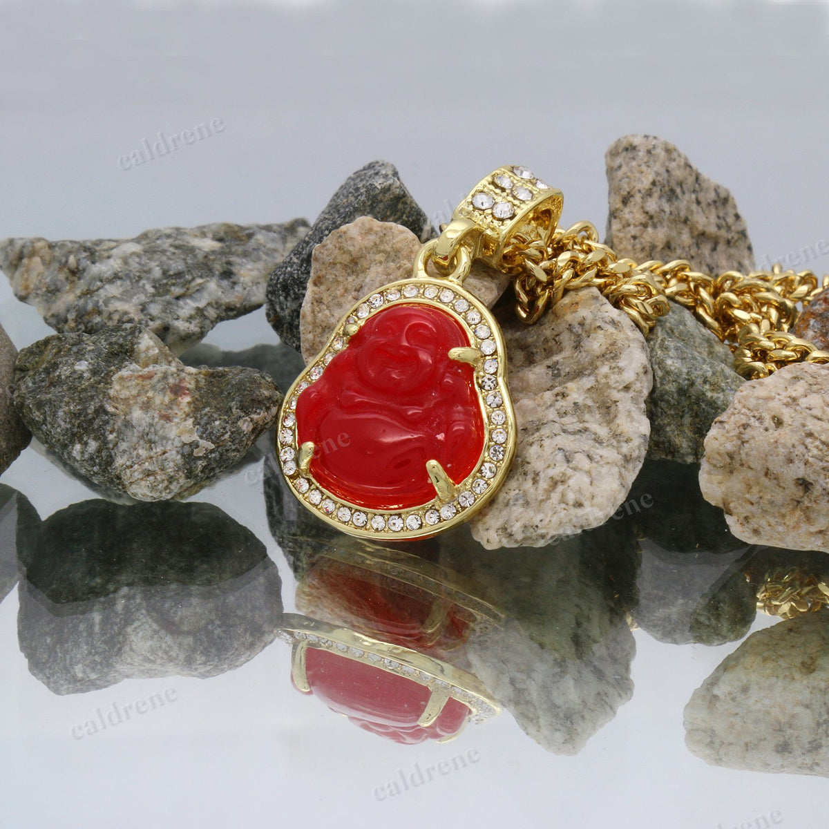 14K Gold Plated Red Jade Buddha Pendant Necklace – view 7