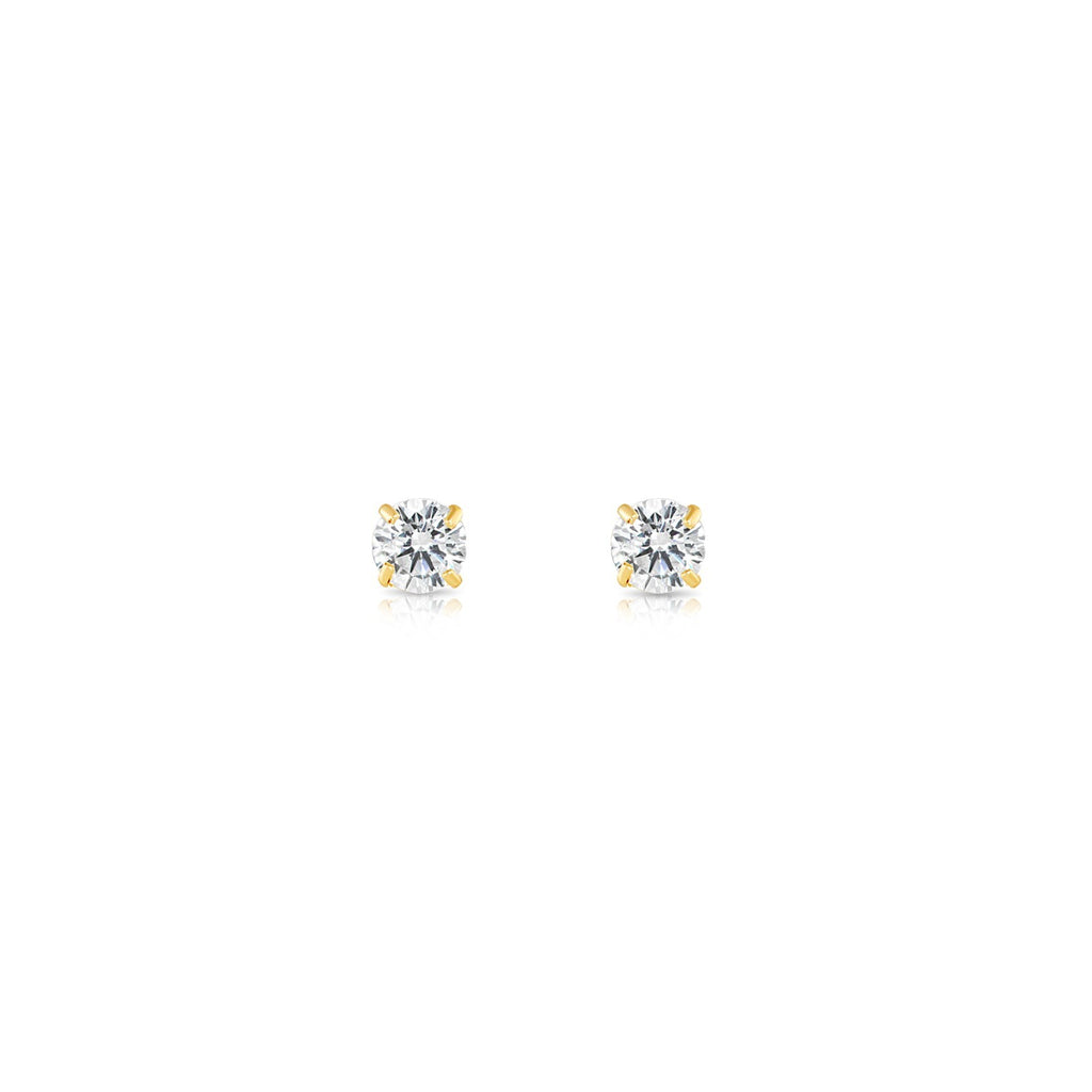 14K Solid Gold Solitaire Round CZ Sleeper Stud Earrings