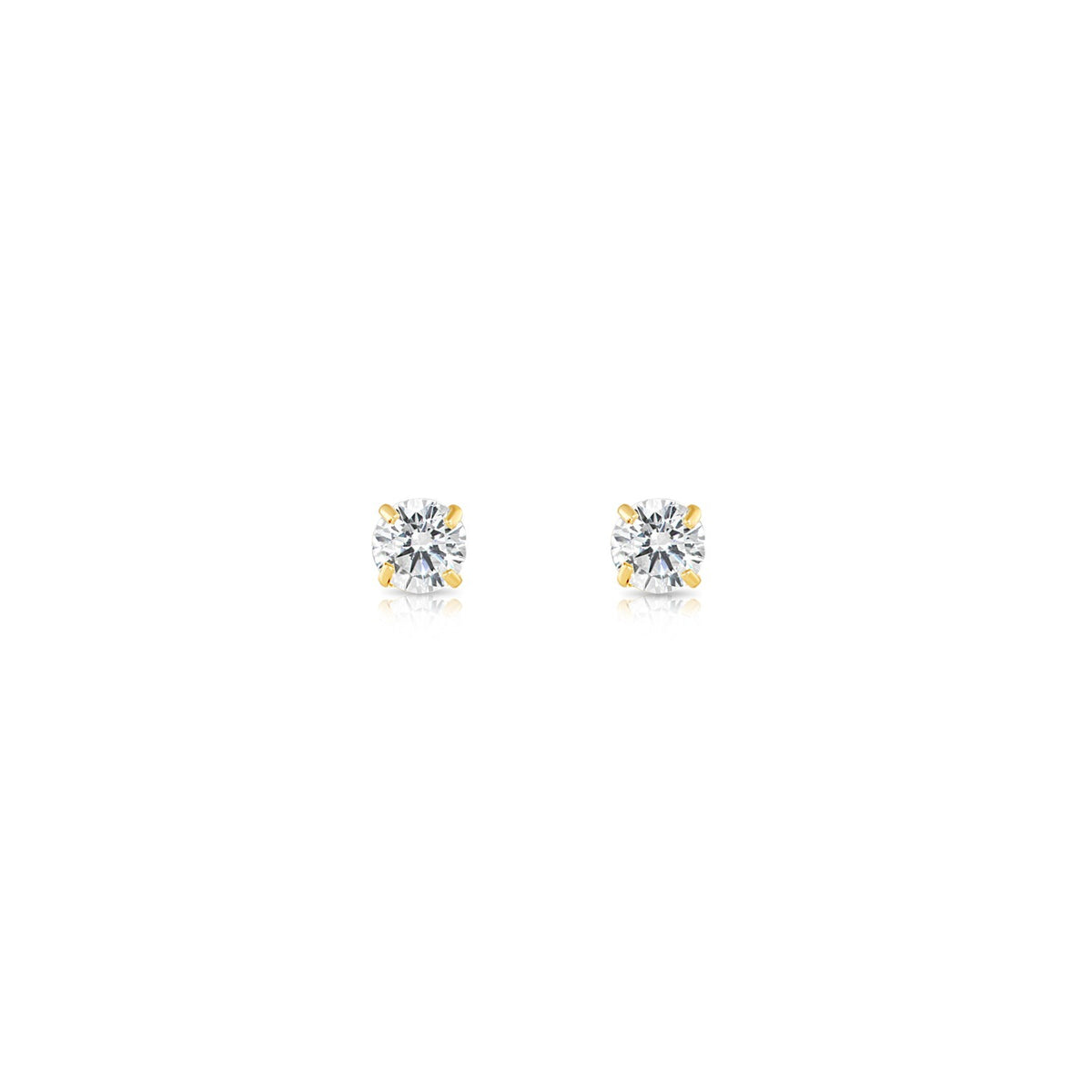 14K Solid Gold Solitaire Round CZ Sleeper Stud Earrings