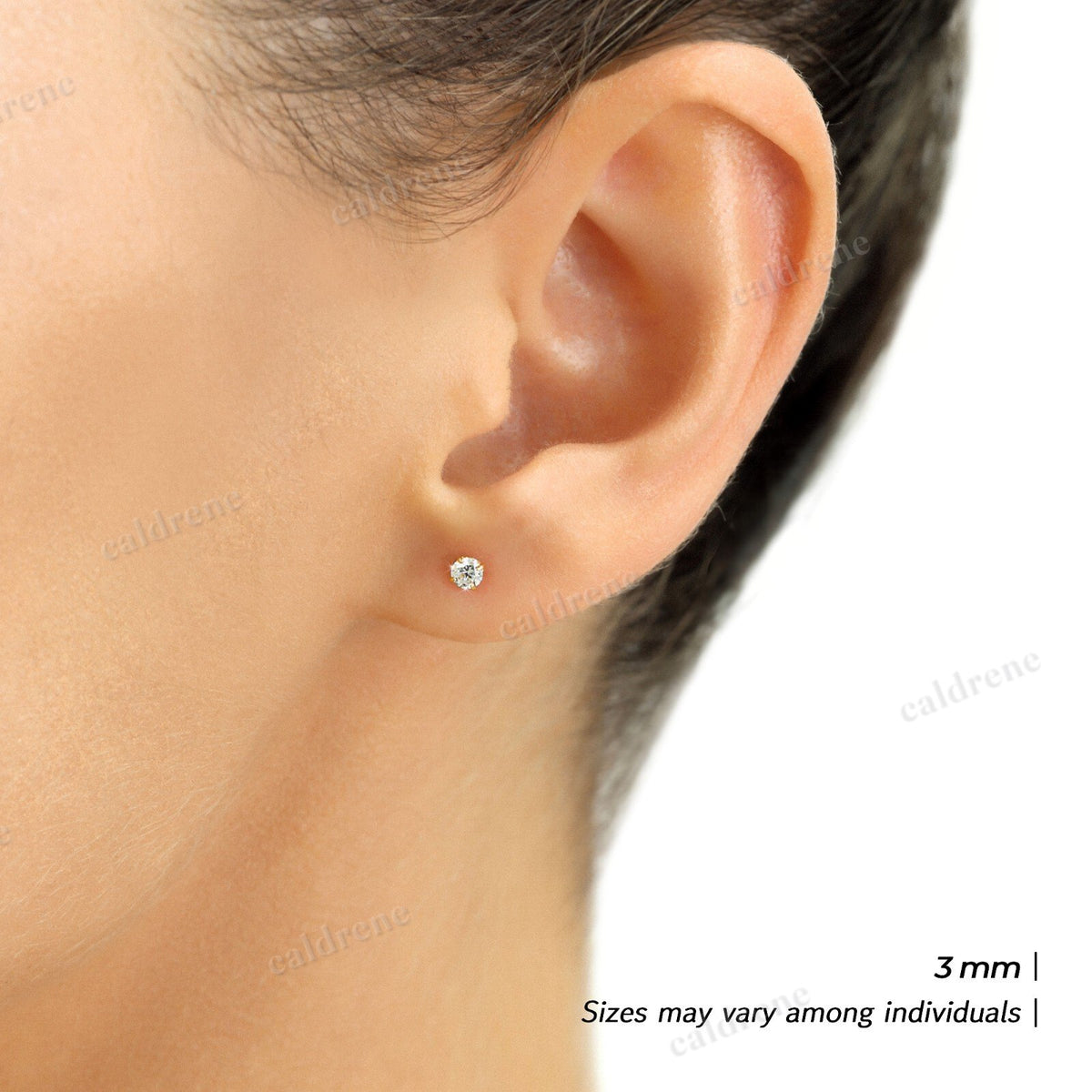 14K Solid Gold Solitaire Round CZ Sleeper Stud Earrings – view 10