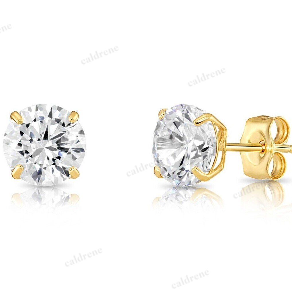 14K Solid Gold Solitaire Round CZ Sleeper Stud Earrings – view 2