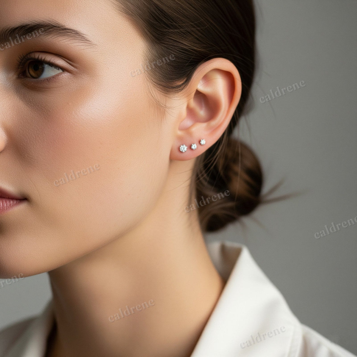 14K Solid Gold Solitaire Round CZ Sleeper Stud Earrings – view 4
