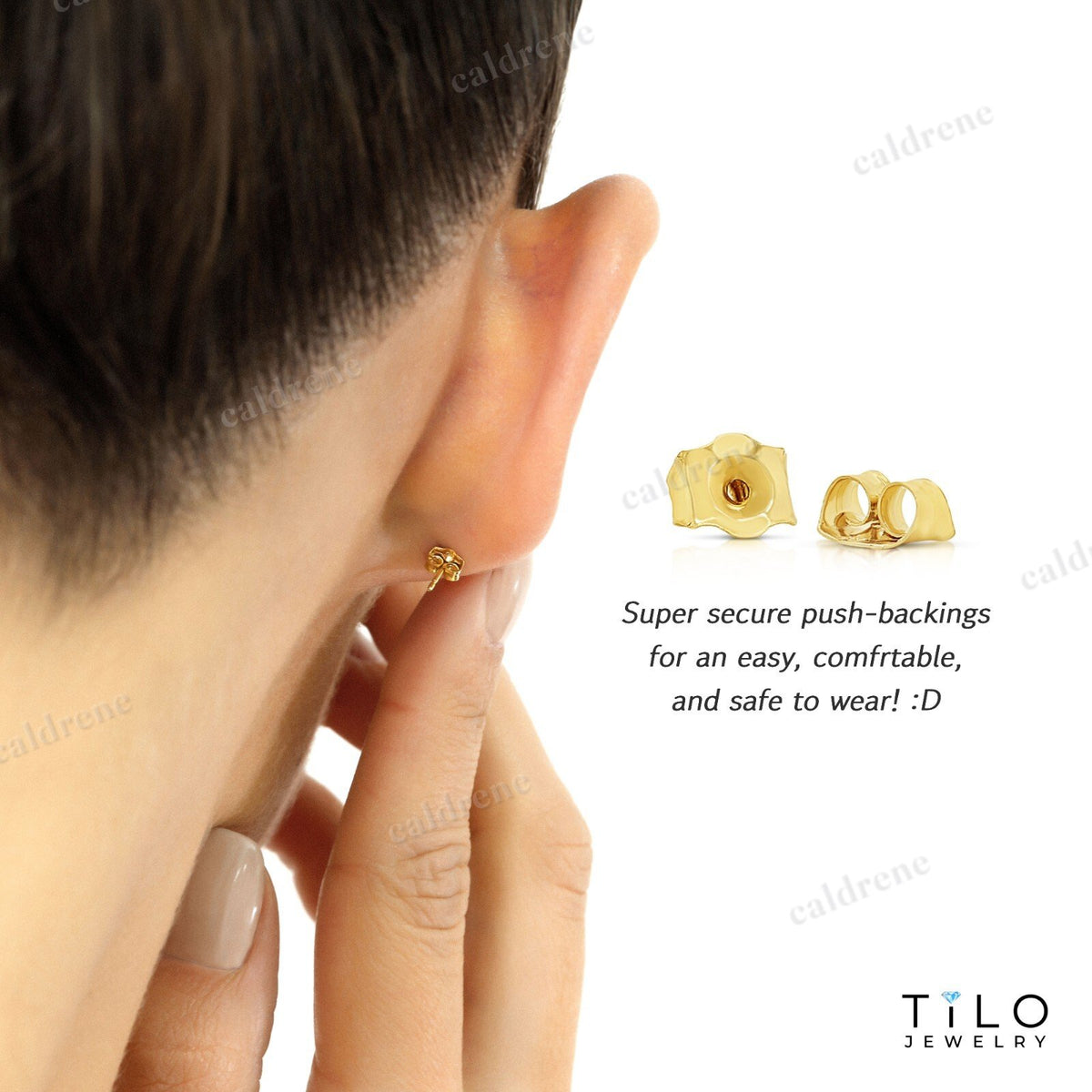14K Solid Gold Solitaire Round CZ Sleeper Stud Earrings – view 5
