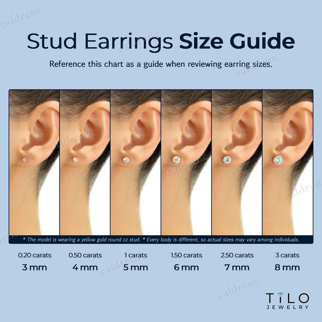 14K Solid Gold Solitaire Round CZ Sleeper Stud Earrings – view 6