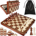 15-Inch Wooden Magnetic Chess and Checkers 2-in-1 Set