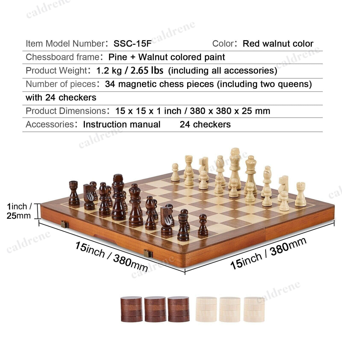 15-Inch Wooden Magnetic Chess and Checkers 2-in-1 Set – view 4