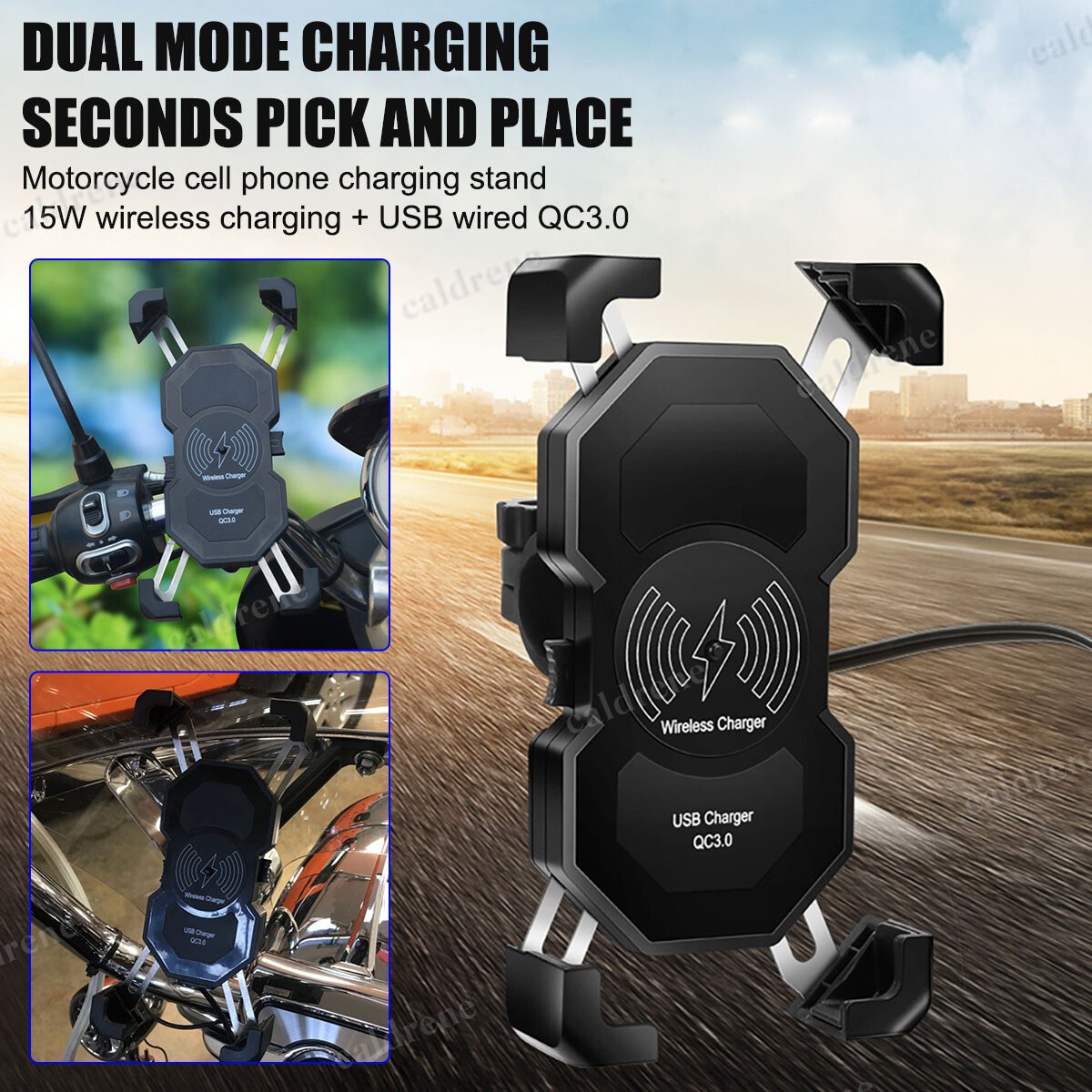 15W Wireless Charger Phone Holder Mount for Motorcycle Handlebar – view 2
