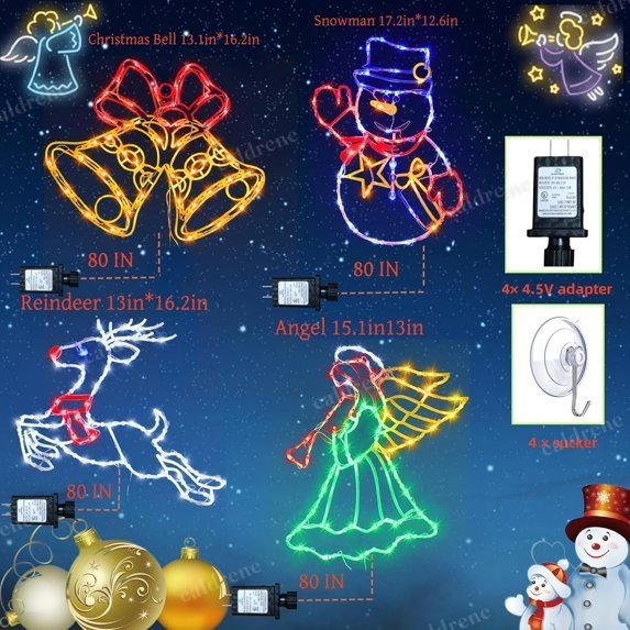 16 Inch Christmas Window Silhouette Lights Deer Bell Angel Snowman, 4 Pack – view 2