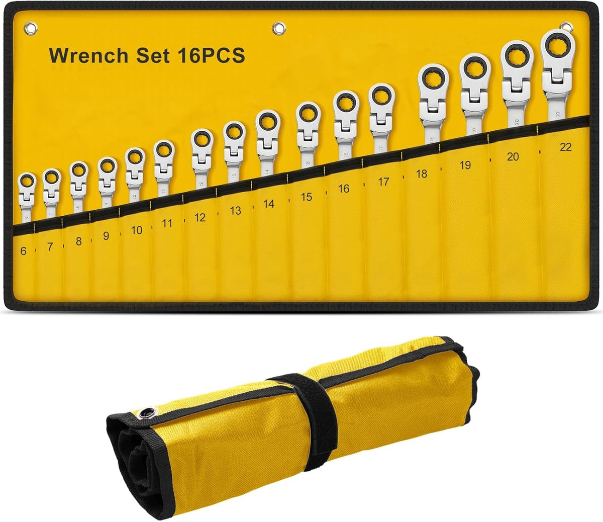 16 Piece Flexible Head Ratcheting Wrench Set, 6-22mm