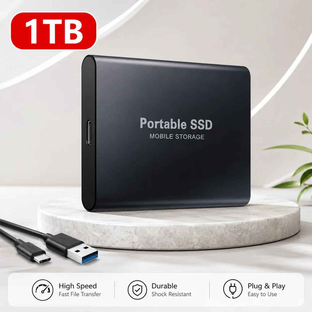 16TB Mass Storage Portable SSD USB3.2 External Hard Drive High – 1TB black