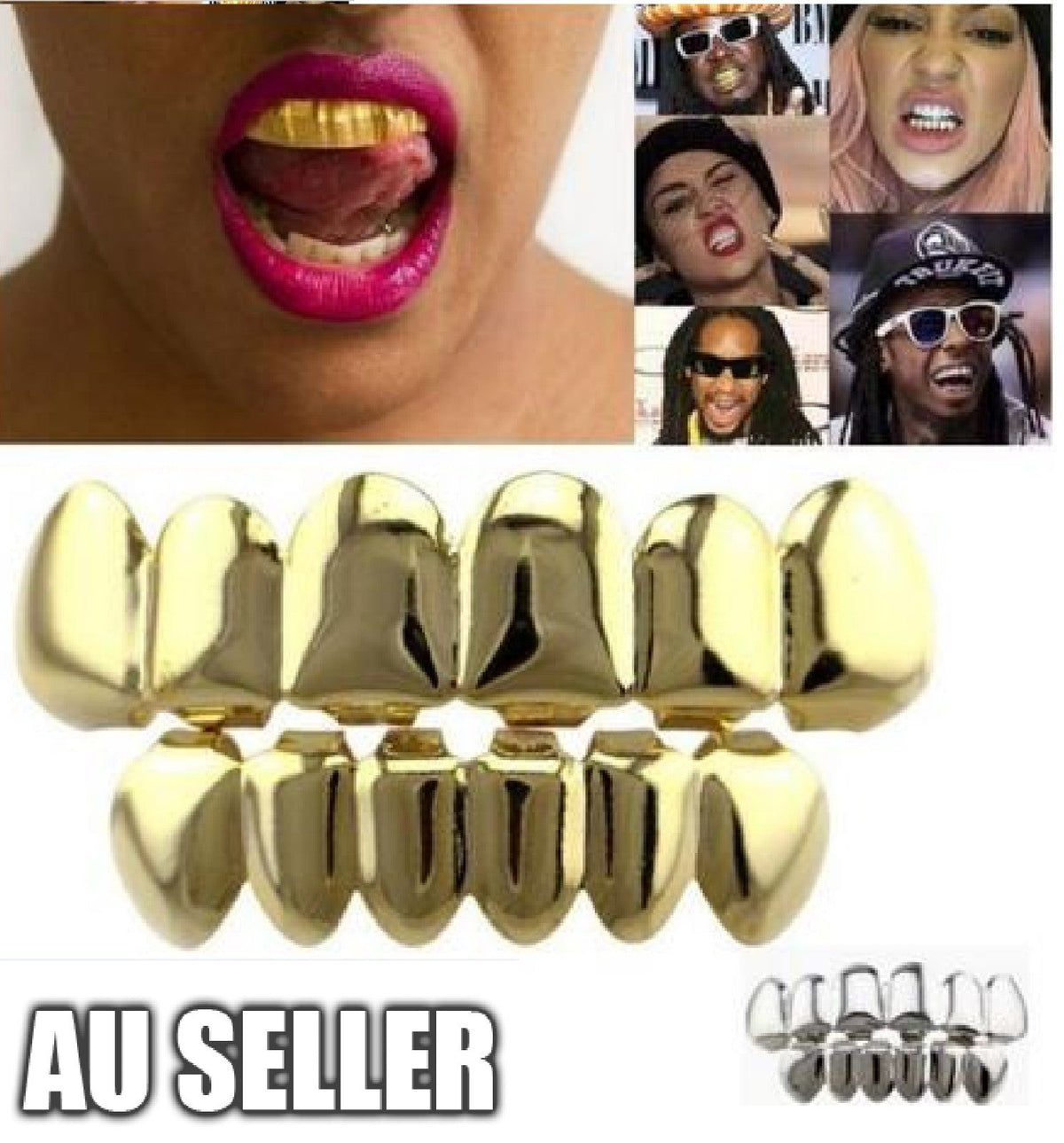 18k Gold Plated Grillz Set for Teeth in 3 Colors