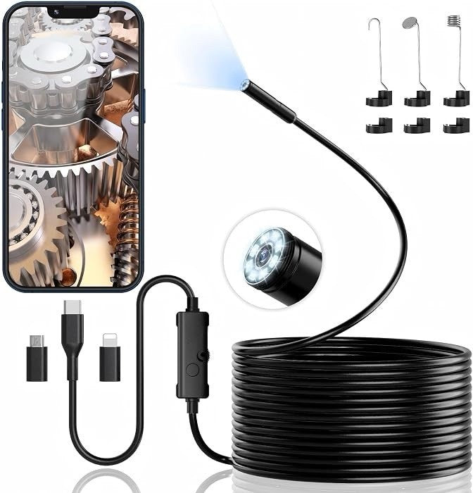 1920P HD Endoscope Borescope Camera with 8 LED Lights 16.4 ft
