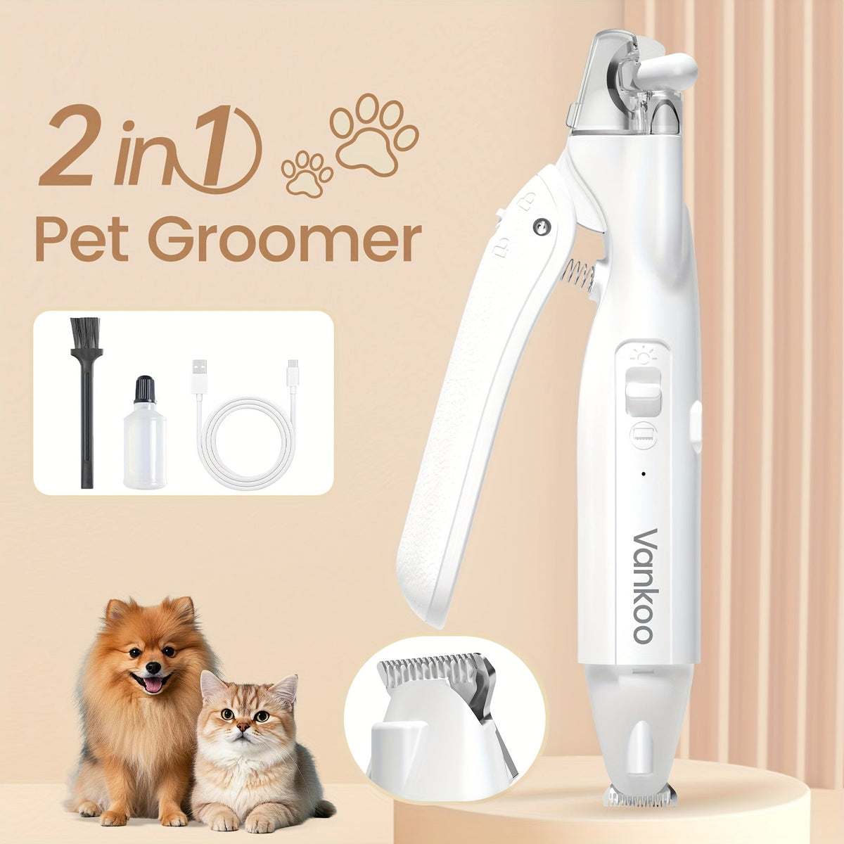 2-in-1 Rechargeable Pet Grooming Clipper with LED Light
