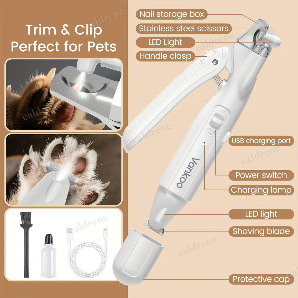 2-in-1 Rechargeable Pet Grooming Clipper with LED Light – view 2