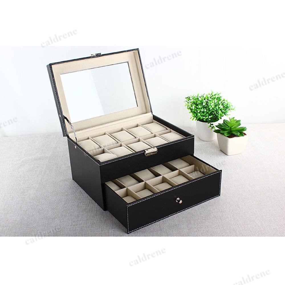 20-Slot Leather Watch Box with Glass Top – view 2