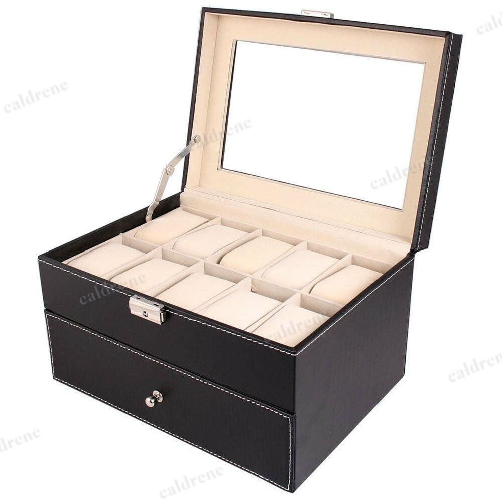 20-Slot Leather Watch Box with Glass Top – view 3