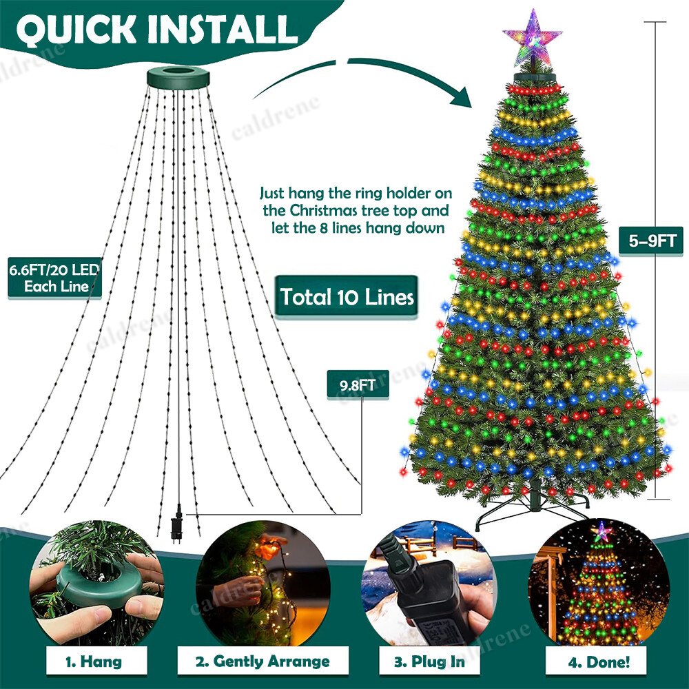200 LED Christmas Tree Waterfall Lights, Color Changing – view 3