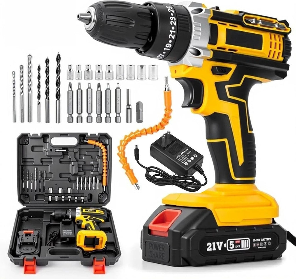 21V Cordless Drill Driver with Keyless Chuck and Work Light Kit