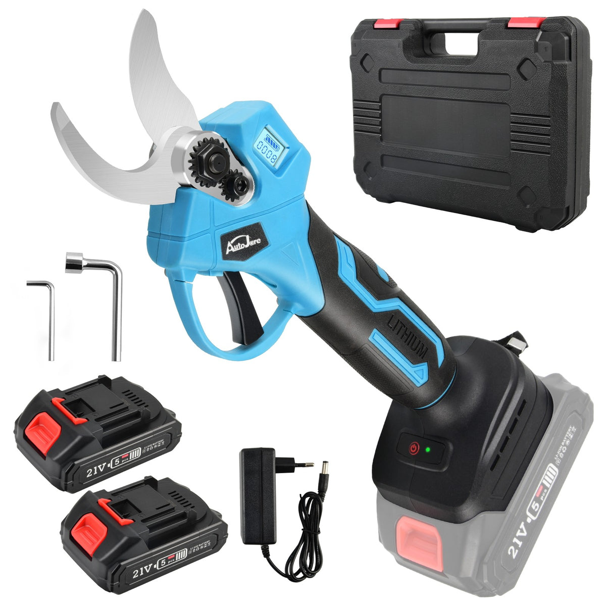 21V Cordless Electric Pruning Shears with 2 Batteries