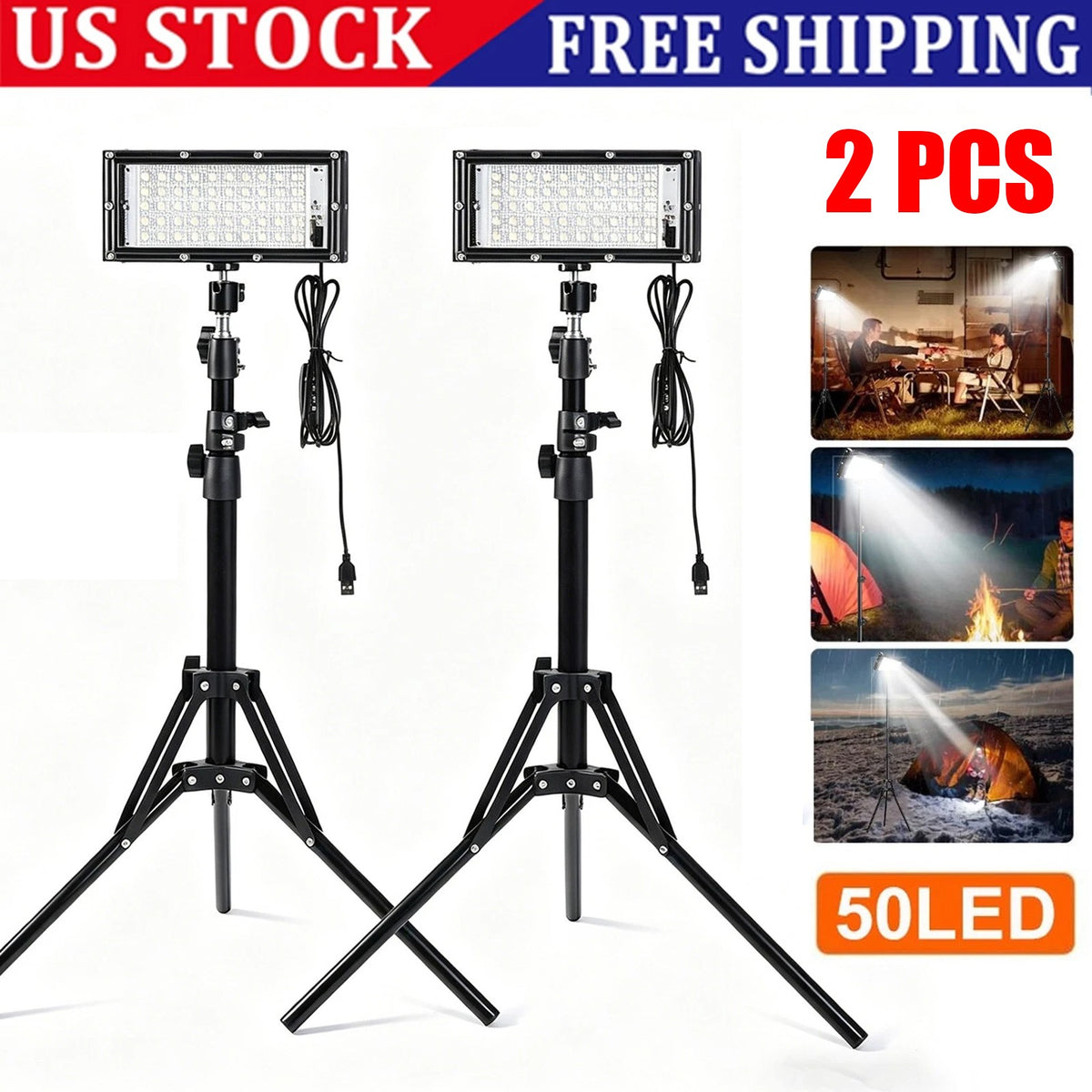 22000 Lumen LED Work Lights with Foldable Tripod Stand, 2 Pack
