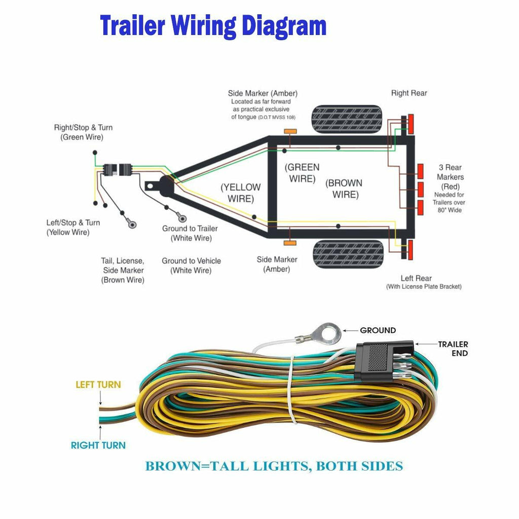 25 Foot 4-Way Flat Trailer Wiring Harness Extension Kit