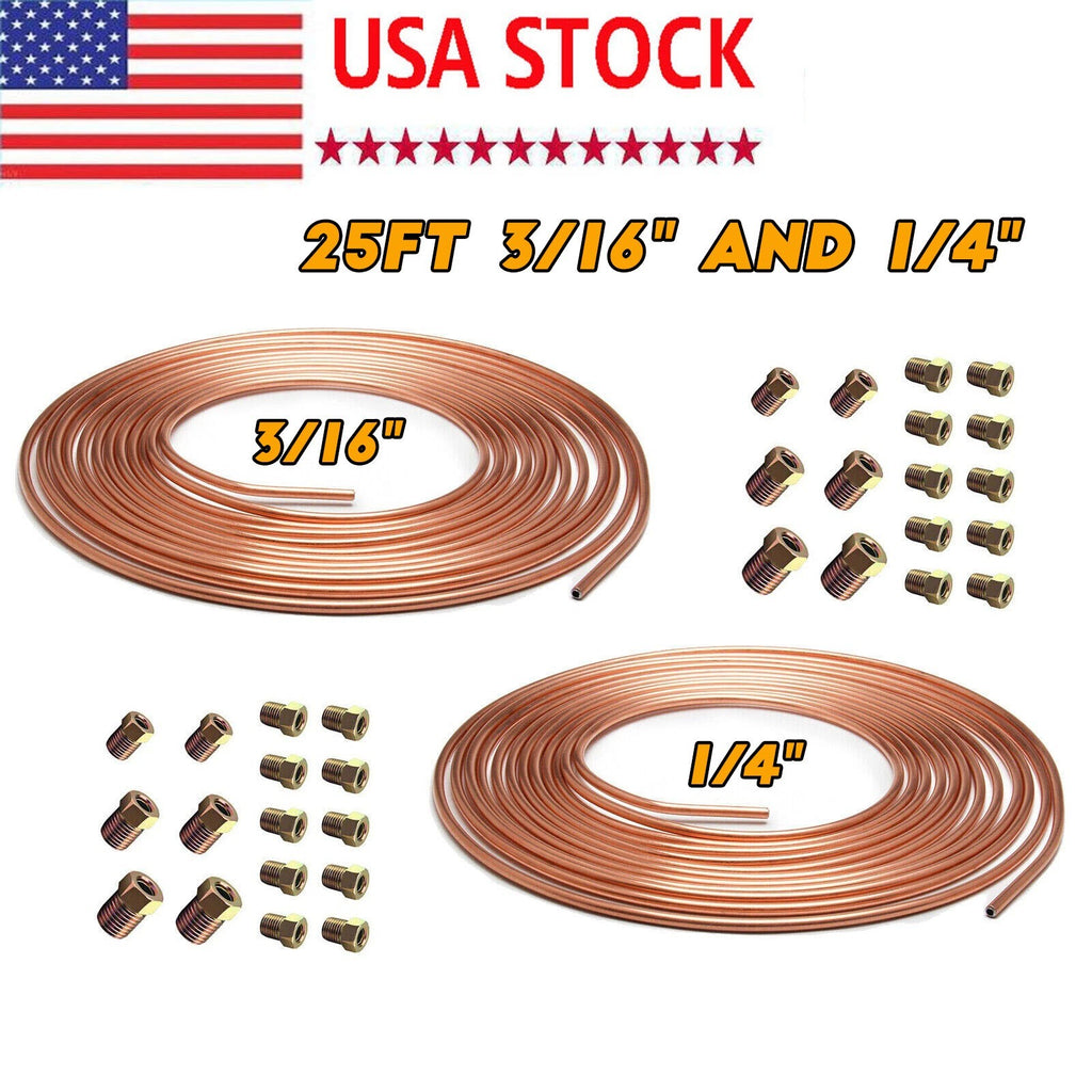 25ft Copper Nickel Brake Line Tubing Kit with 32 Fittings, 1/4 and 3/16