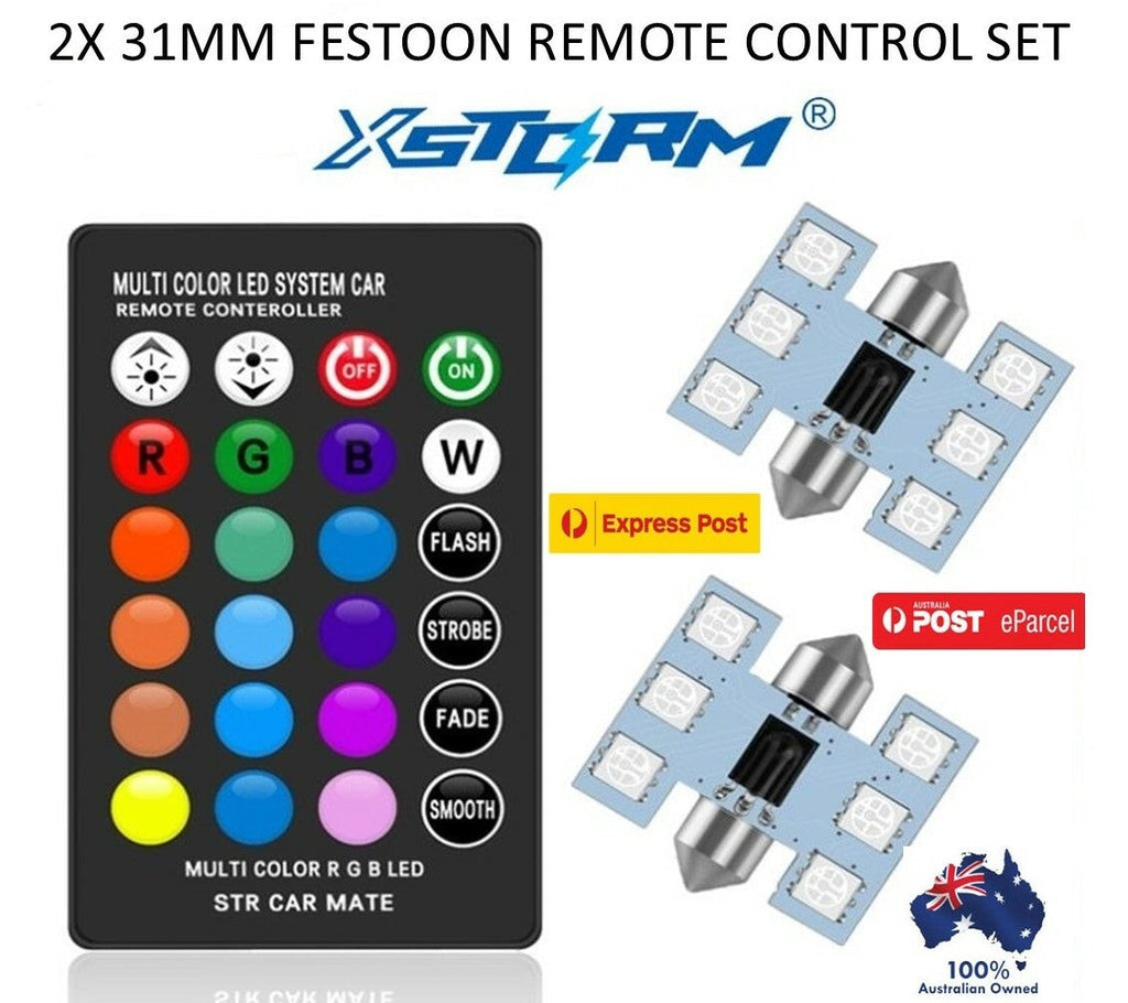2X 31MM Festoon LED RGB Car Interior Light Bulbs with Remote Control